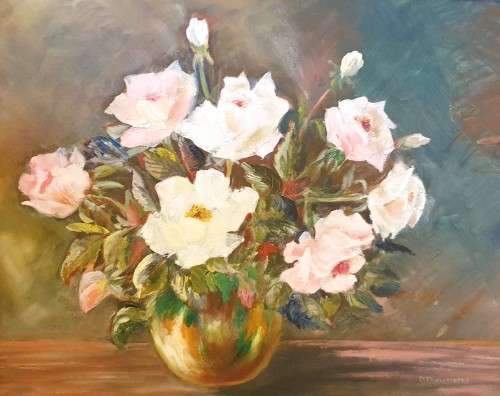 D Theunissen - Still life - Pink & white roses -  Low price, bid now!!