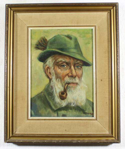 Schroder - Old man smoking a pipe - An old oil painting! - Giveaway price! - Bid now!!