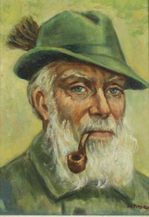 Schroder - Old man smoking a pipe - An old oil painting! - Giveaway price! - Bid now!!