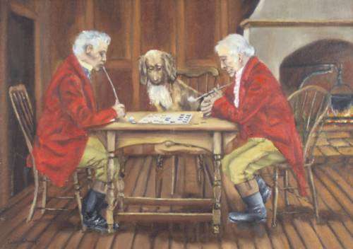 Carol Nothnagel - Playing checkers - A beautiful painting!! Bid now!!