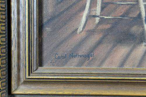 Carol Nothnagel - Playing checkers - A beautiful painting!! Bid now!!
