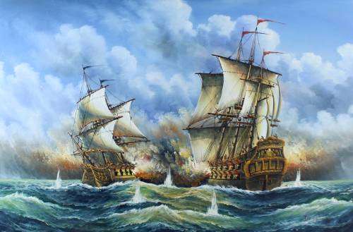 J Harvey - Ships in battle - A stunning oil painting! - Beautiful frame! - Bid now!!