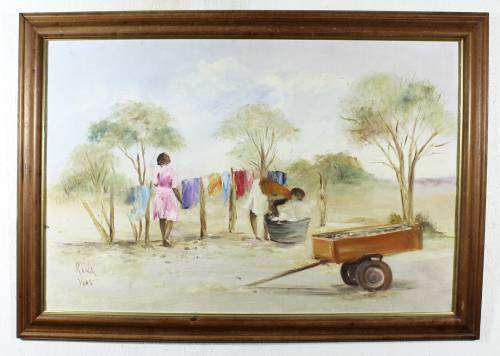 Rina Vos - Washing day - A beautiful painting!! Bid now!!