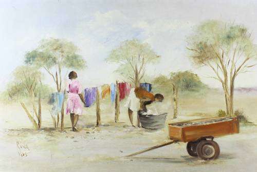 Rina Vos - Washing day - A beautiful painting!! Bid now!!