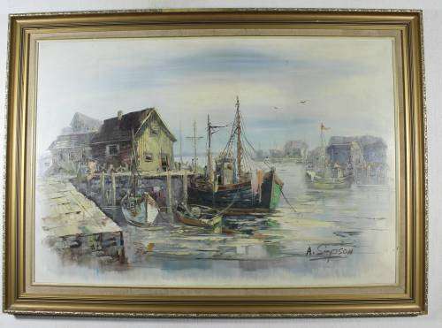 A Simpson - Harbor scene - A lovely painting!! Bid now!!