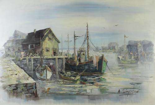 A Simpson - Harbor scene - A lovely painting!! Bid now!!