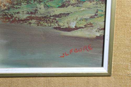 JL Faure - Farmscene and mountains - A stunning painting!! Bid now!! 120cm x 59cm!