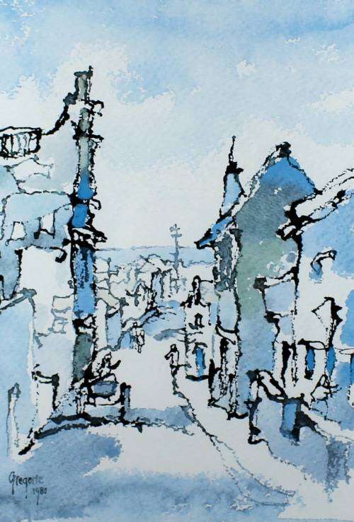 Gregoire Boonzaier  - Figures and donkey cart - A beautiful signed litho print! - Bid now!