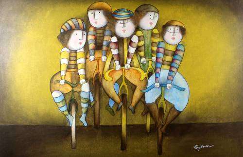 Joyce Roybal - Cyclists - A Gorgeous Piece - Bid now!!