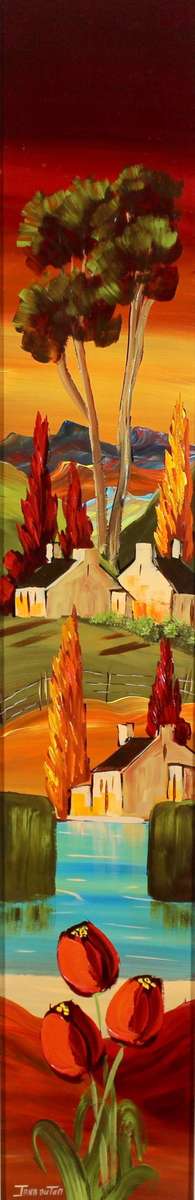 Jana du Toit - Farm scene with tulips 1 - Stunning large work! - Low price, bid now!