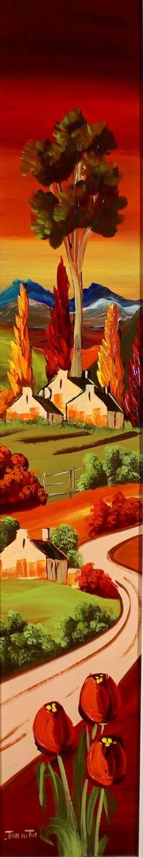 Jana du Toit - Farm scene with tulips 2 - Stunning large work! - Low price, bid now!