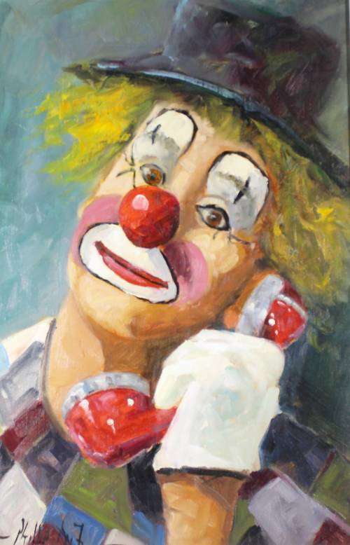 Phillip Britz - Clown with a phone - A stunning painting!! Low price, act fast and bid now!