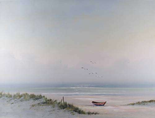 Johan Manefeldt - Seascape with boat - Absolutely stunning - A treasure!! Bid now!!