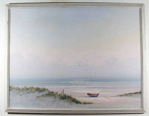 Johan Manefeldt - Seascape with boat - Absolutely stunning - A treasure!! Bid now!!