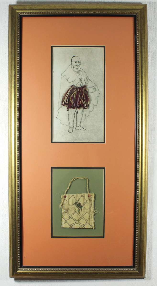 African Art - Lady with fluffy dress and handmade handbag - A beautiful treasure! - Bid now!!