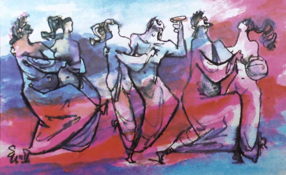 Ernest Ullman - Dancing figures print on silk - Beautiful! - A little treasure! - Bid now!!