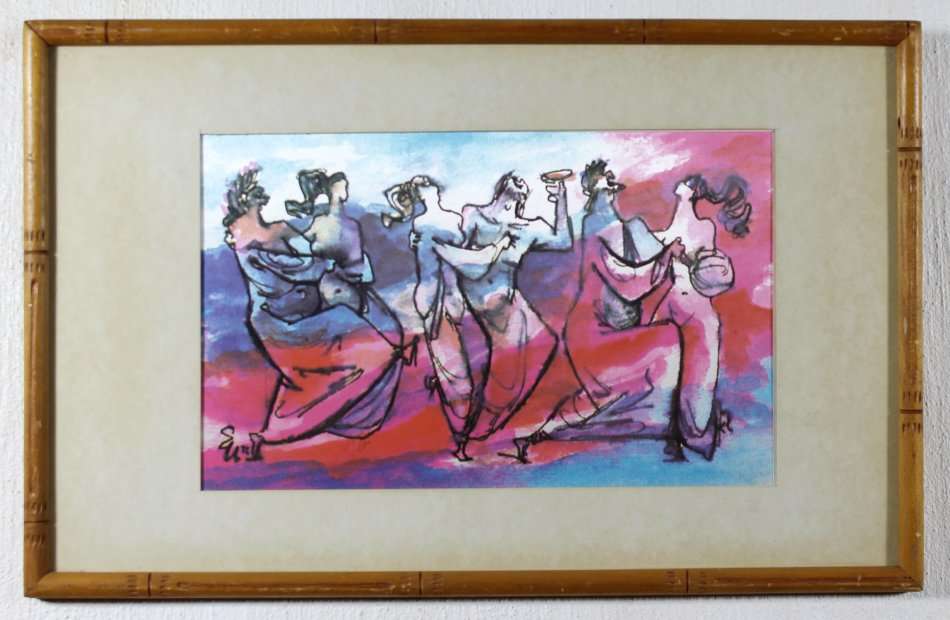Ernest Ullman - Dancing figures print on silk - Beautiful! - A little treasure! - Bid now!!