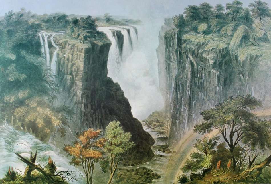 Thomas Baines - Victoria Falls - Western end of the chasm -  A beautiful print! Bid now!