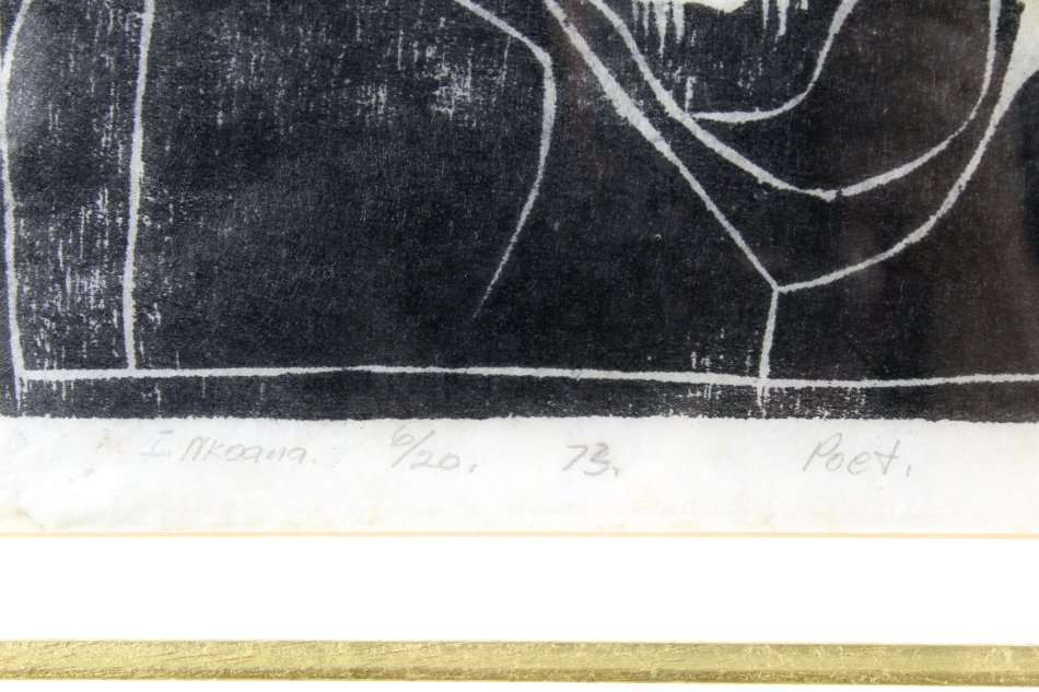 Isaac Nkoana - Poet - Woodcut - A beautiful work!! Bid now!!