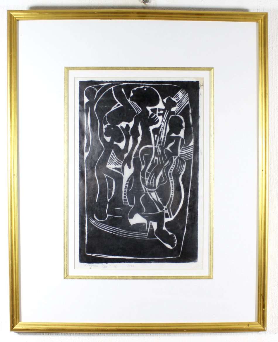 Isaac Nkoana - Jazz - Woodcut - A beautiful work!! Bid now!!