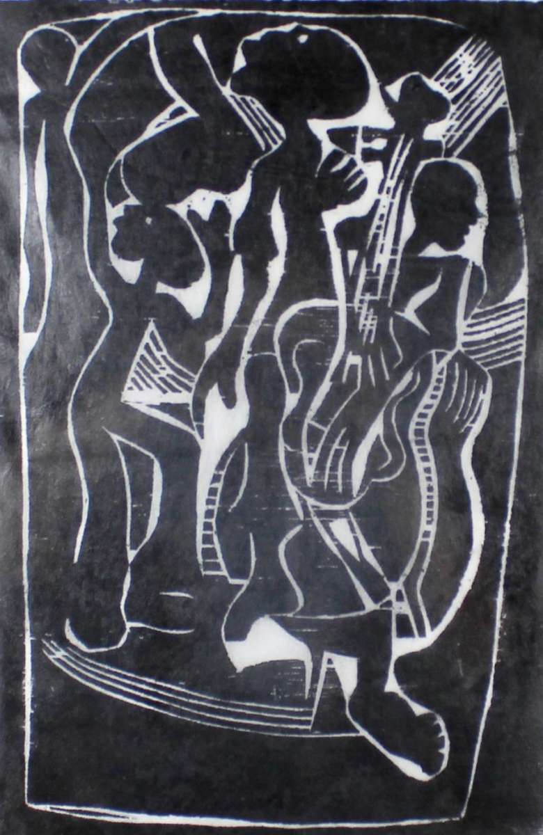 Isaac Nkoana - Jazz - Woodcut - A beautiful work!! Bid now!!
