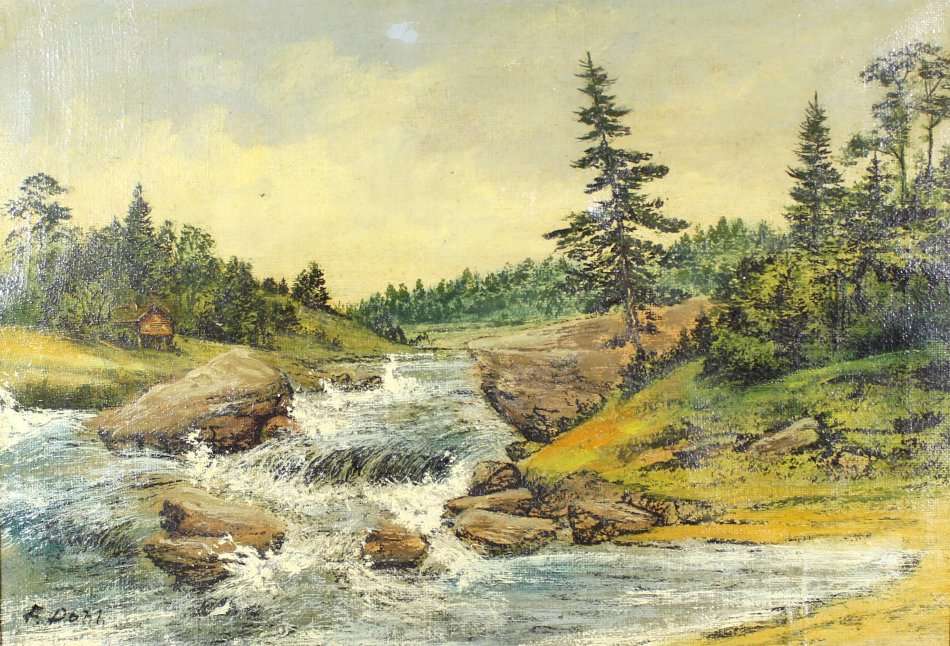 F Pohl - River stream in a landscape - A beautiful painting at a giveaway price, bid now!!