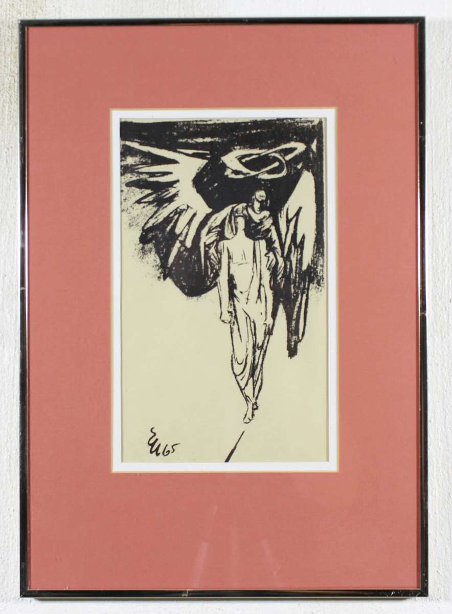 Ernest Ullman - Angel - Linocut - Beautiful! Bid now!
