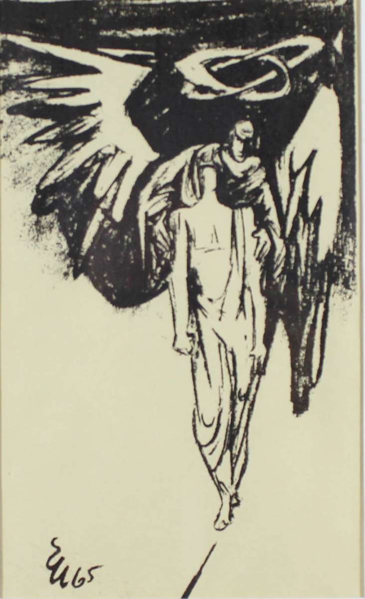 Ernest Ullman - Angel - Linocut - Beautiful! Bid now!