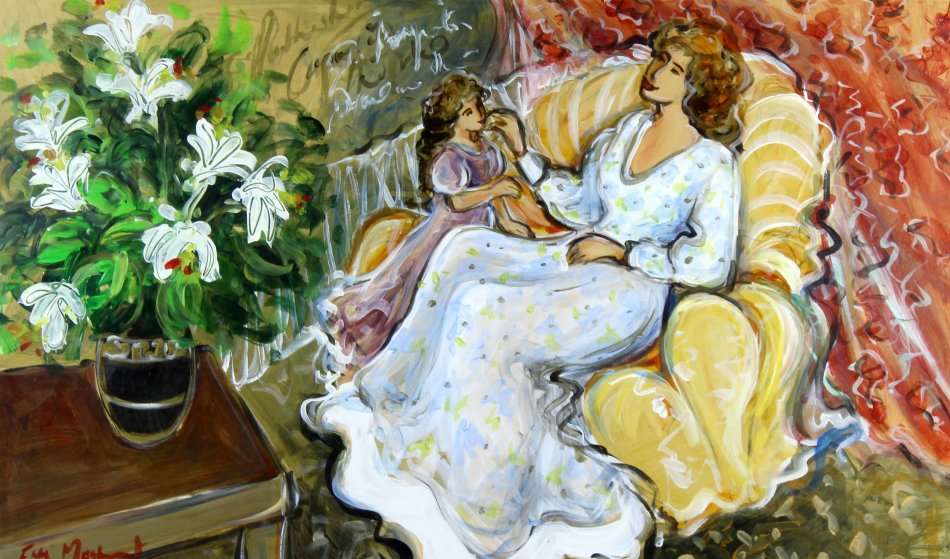 Este Mostert - Mother and child relaxing - Stunning! - 98cm x 58cm - Bid now!!