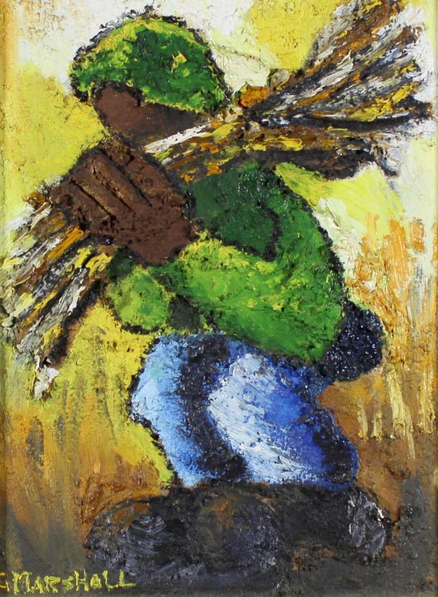 G Marshall - Figure in a green jacket carrying a wood bundle - A beautiful painting!! - Bid now!!