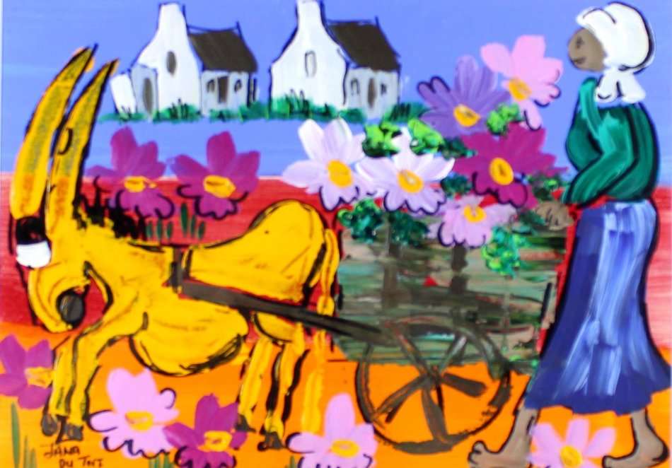 Jana du Toit - Donkey cart with flower lady - Beautiful!! - Bid now!