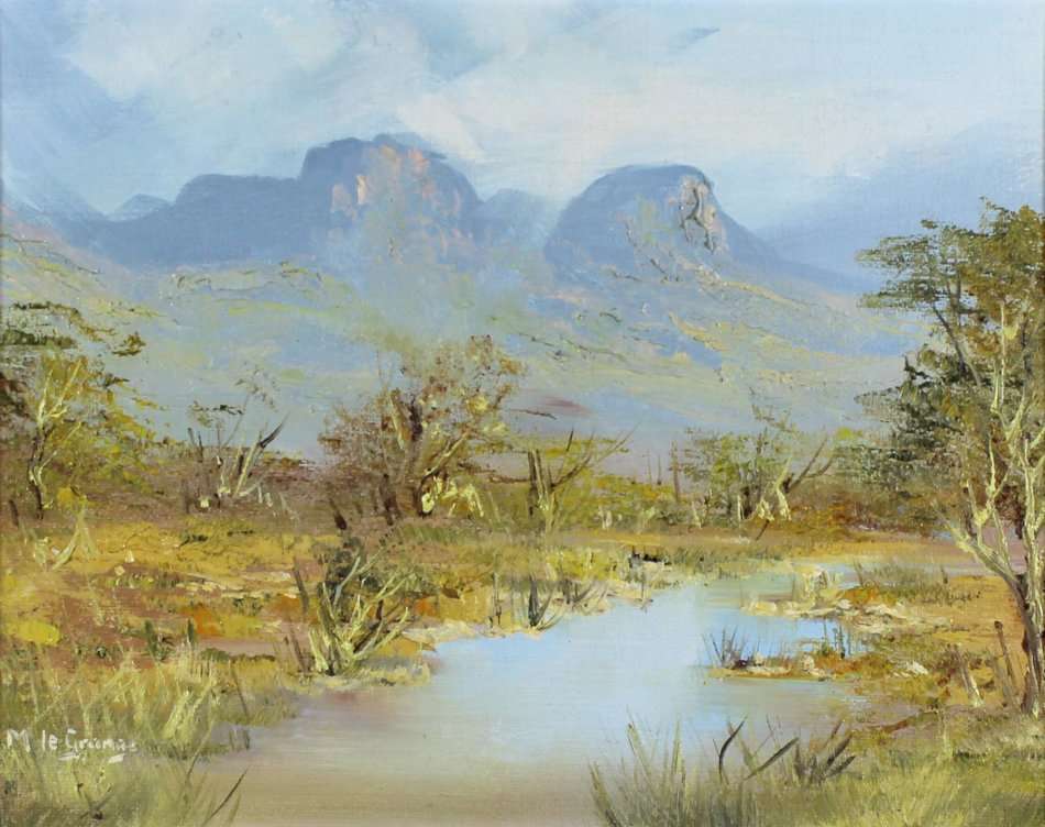 M le Grange - River at the foot of the mountains -  A beautiful painting!! Bid now!!