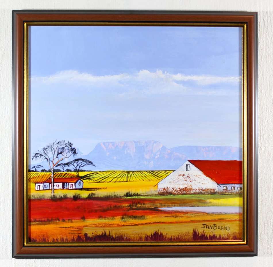 Jan Brand - Farm scene with mountains - Magnificent art!! - Bid now!