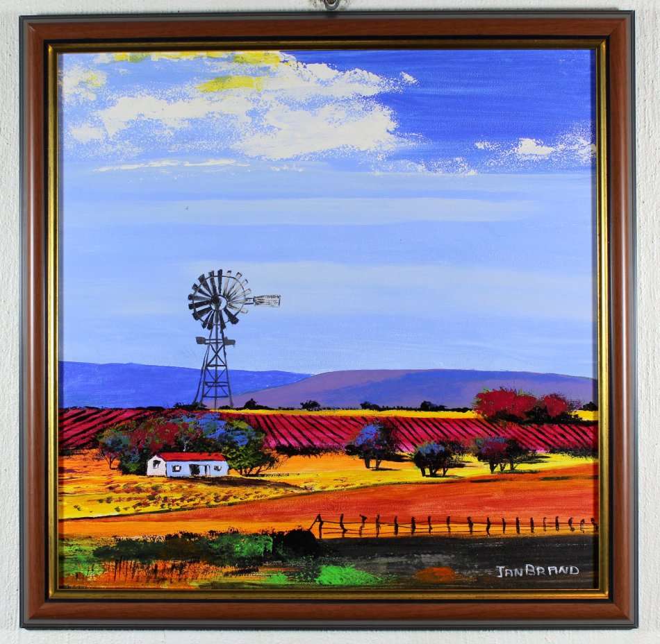Jan Brand - Farm scene with windmill and fields - Magnificent art!! - Bid now!