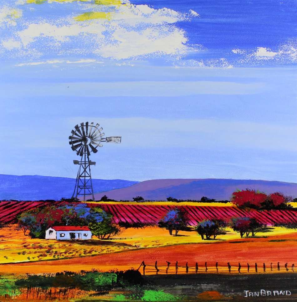 Jan Brand - Farm scene with windmill and fields - Magnificent art!! - Bid now!