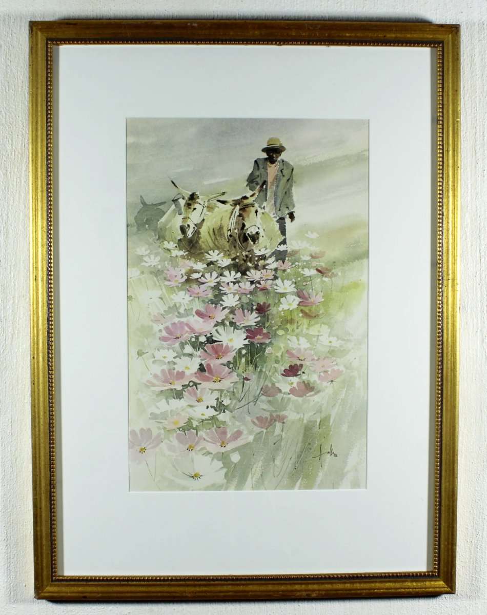 Wallace Hulley - In the Kosmos fields - A beautiful print - Bid now!