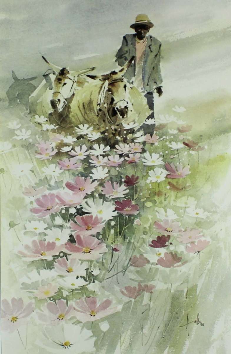 Wallace Hulley - In the Kosmos fields - A beautiful print - Bid now!