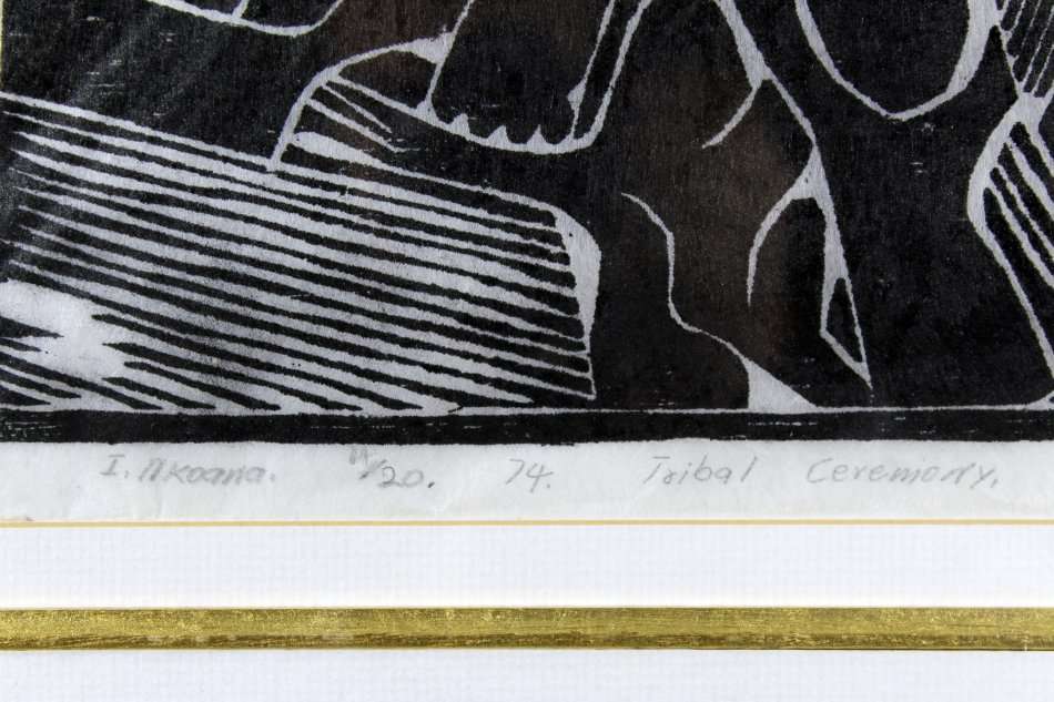 I Nkoane -Tribal ceremony - A beautiful woodcut - Low price, bid now!