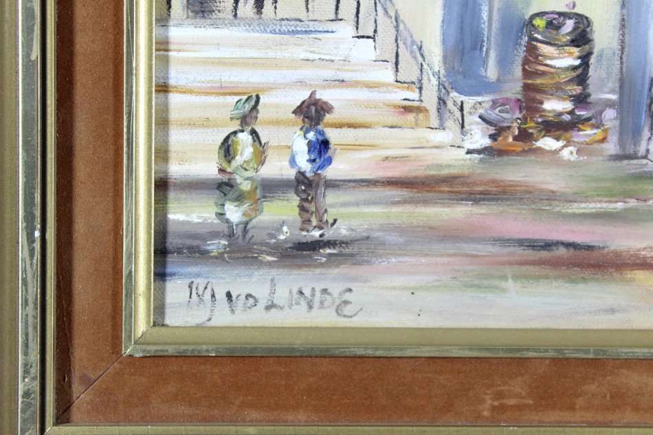 M van der Linde - Street scene - A beautiful oil painting!!