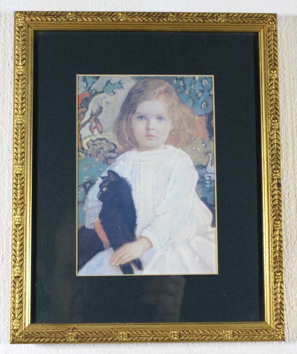 John Duncan - Girl with a black cat - A beautiful print!! - Bid now!!