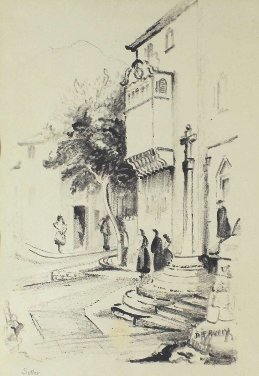 Soller - European street scene - A beautiful drawing!! - Bid now!!