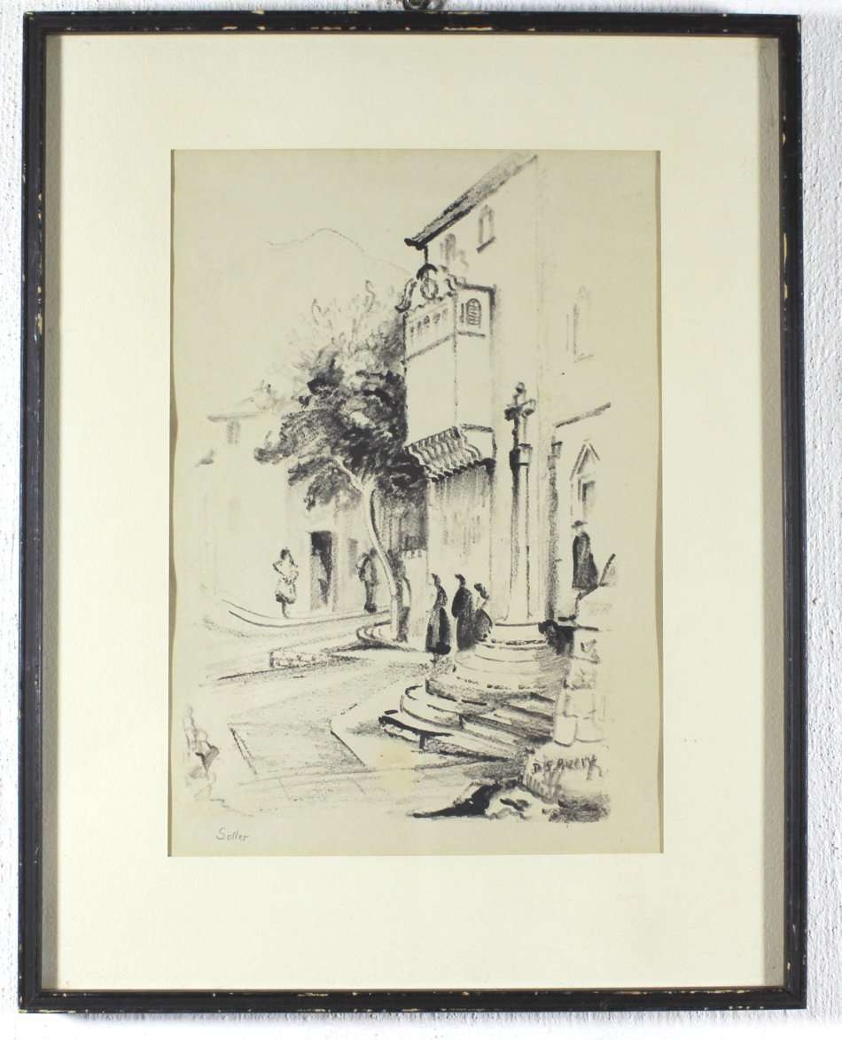 Soller - European street scene - A beautiful drawing!! - Bid now!!