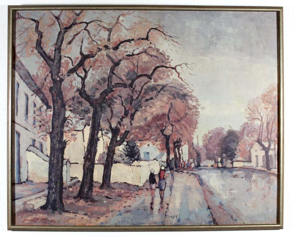 David Botha - Tree lined street - Oliograph - Lovely - Bid now!