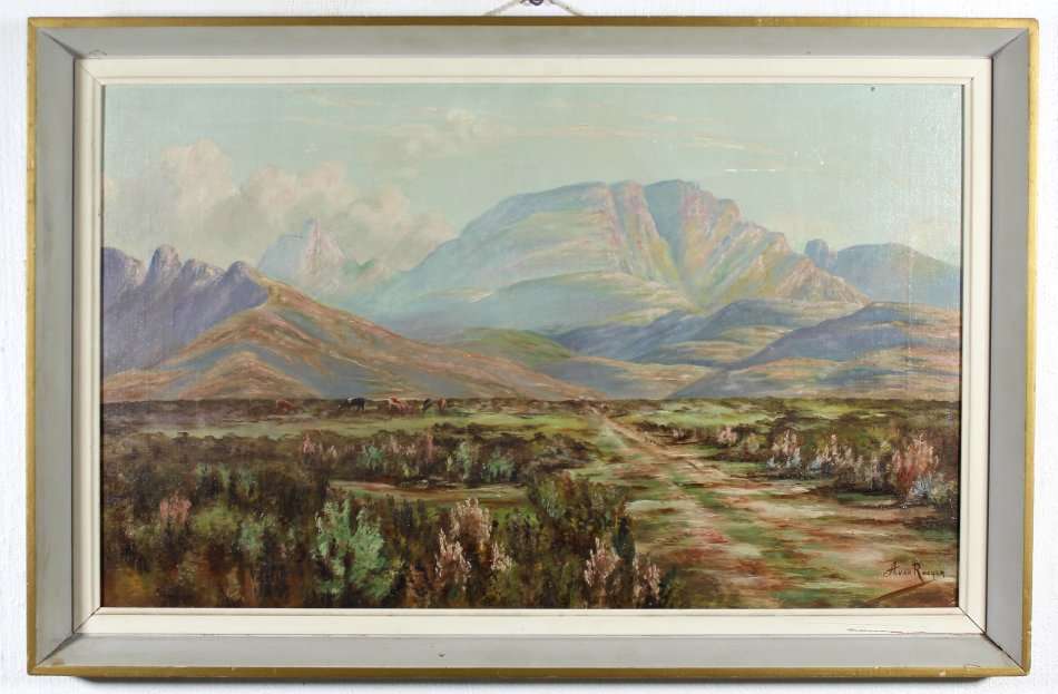 A van Rooyen - Landscape with cattle and mountains - A lovely painting - Bid now!!