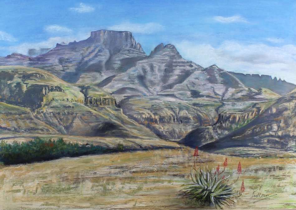 Jack Koen - Cathedral Peak Drakensberg - A lovely pastel - Bid now!!