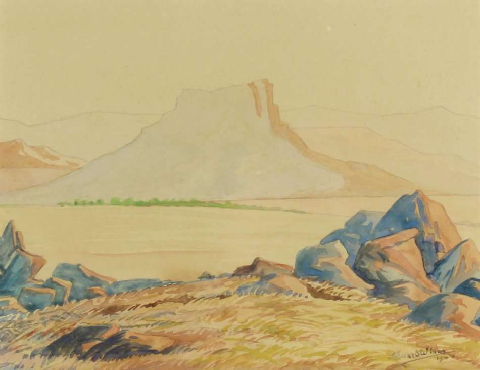 Edward Wium - Mountain scene - Dated 1944 - A beautiful watercolor - Bid now!!