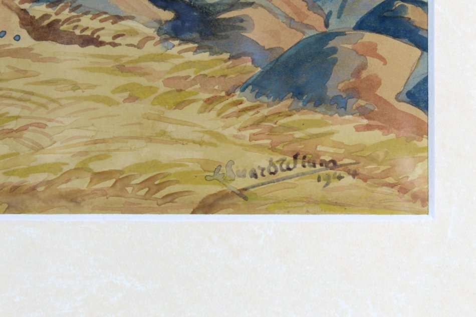 Edward Wium - Mountain scene - Dated 1944 - A beautiful watercolor - Bid now!!