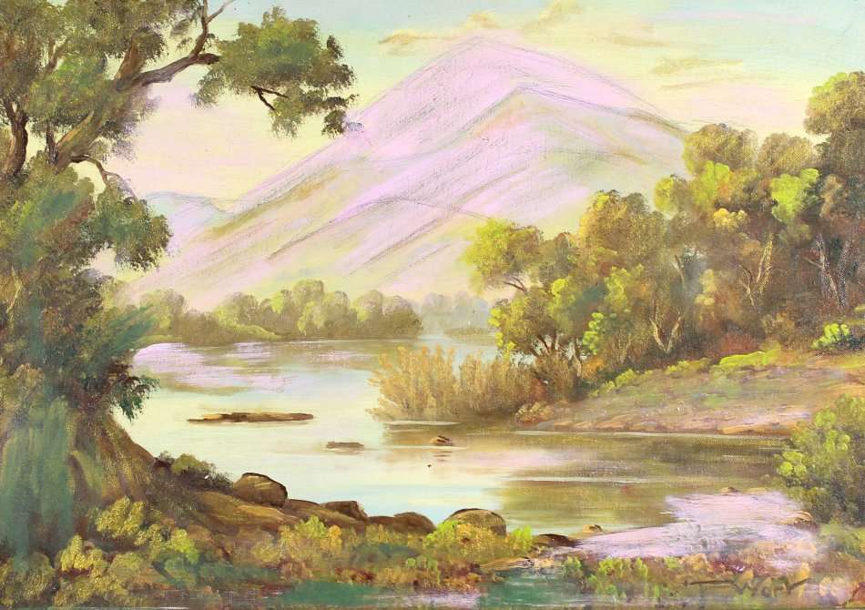 F Wort - Lake scene - A lovely oil painting - Bid now!!