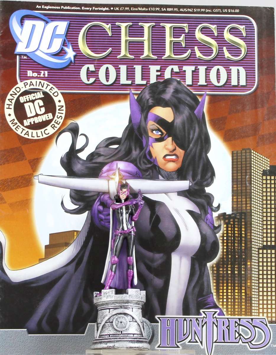 DC Chess Collection - Hand Painted Metallic Resin - Huntress + Book - Bid Now!