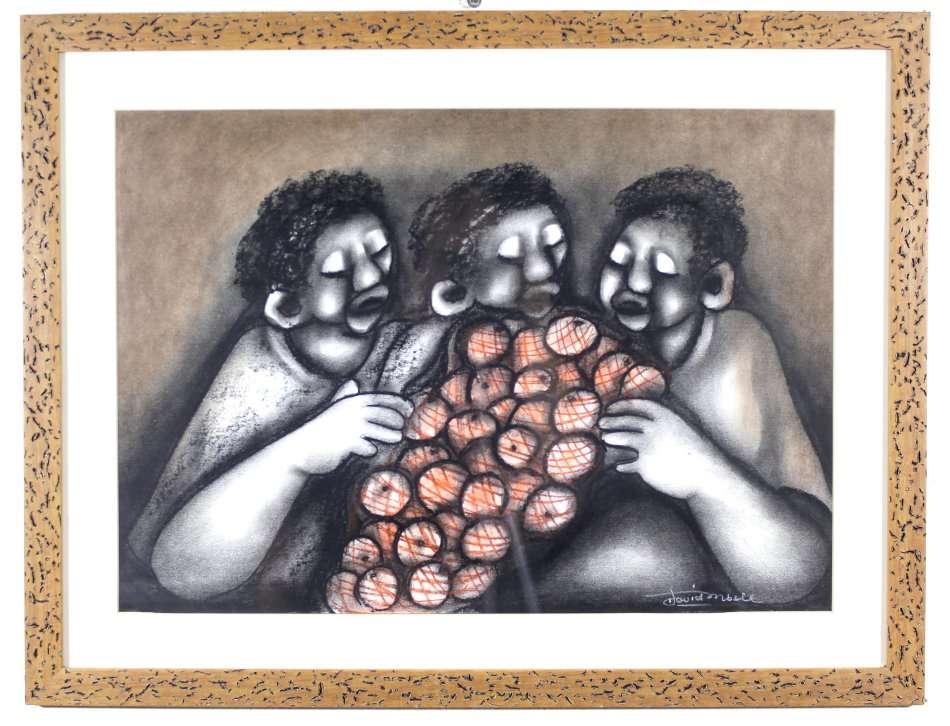David Mbele - 3 Figures with fruit - Low price, bid now!